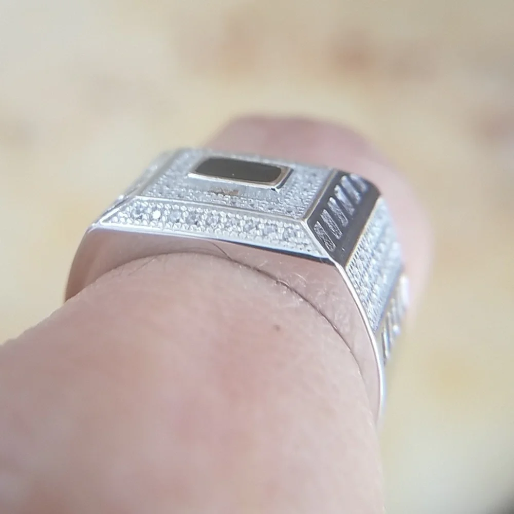 12mm 925 Sterling Silver Men's Onyx Ring Band